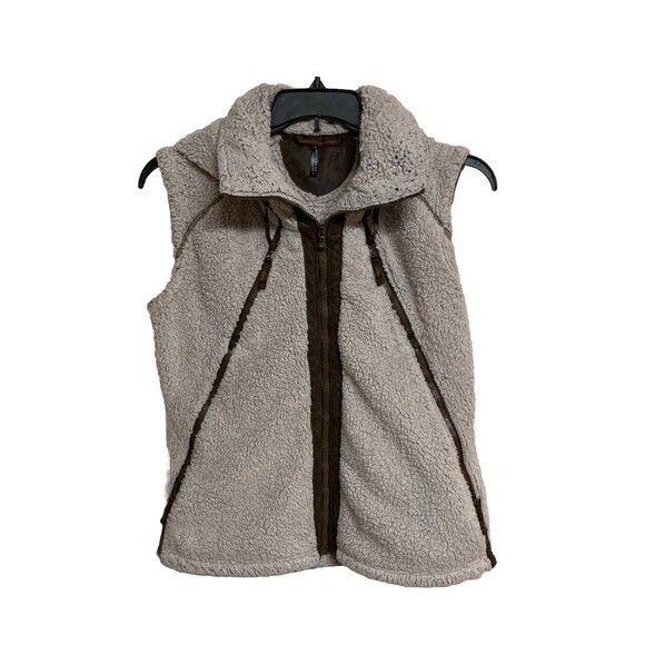 Kuhl Jackets & Blazers - Women's Kuhl Hooded Full Zip Sherpa Fleece Vest Beige Size Large